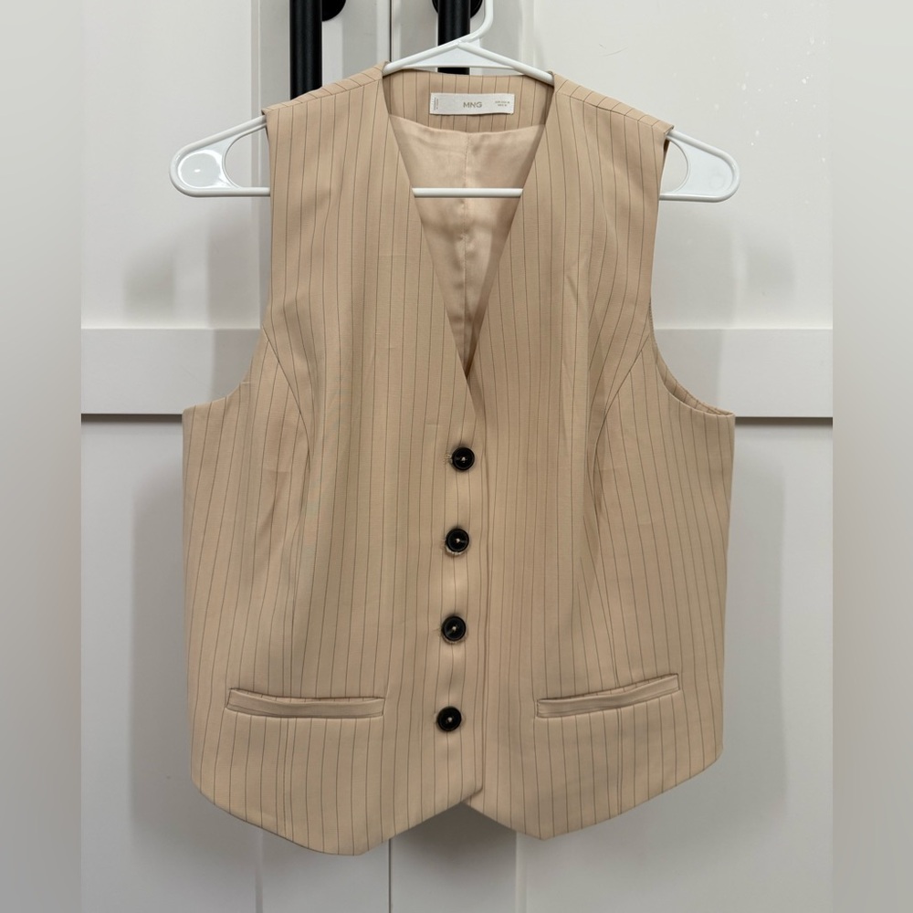 Mango Beige Pinstripe Vest